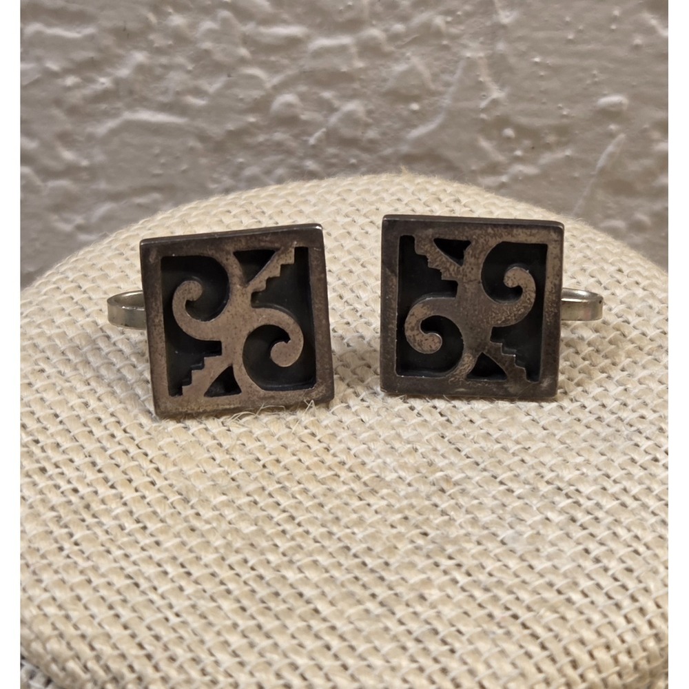 Art‎ Deco Aztec Style Sterling Silver Taxco Screw Back Earrings Signed 925